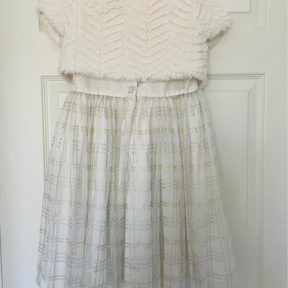 Pastourelle Little Girl's Foil Plaid-Print Dress & Faux Fur Jacket 2-Piece Set - Picture 4 of 6